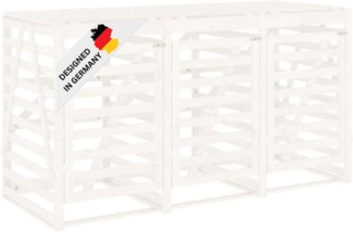 DELUKE® 3er Mülltonnenbox Kiefernholz BOUMI 240x91,5x128,5cm Weiß Mülltonnenverkleidung für 3 Tonnen Müllbox aus Holz Mülltonnenschutz Mülltonnendach