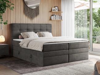 Boxspringbett, Polsterbett, Bett, Schlafzimmer - ERNI-KING - 120x200 cm - Dunkelgrau Velours - H3