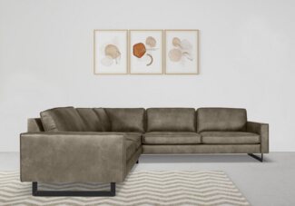 Places of Style Ecksofa Pinto, 250/290 cm, langer Schenkel, XXL, Ottomane, Cord, Feincord, Luxus-Microfaser Leder und Chenille