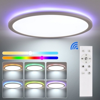 WILGOON LED Deckenleuchte Ultra Dünn LED Deckenlampe, 24W RGB Backlight Deckenlampe Flach Rund, ABS, LED fest integriert, warmweiß, neutralweiß, kaltweiß, RGB, Dimmbar mit Fernbedienung,für Schlafzimmer/Wohnzimmer/Badezimmer/Küche