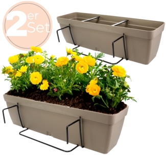 GarPet Balkonkasten 2x Blumenkasten Balkon Geländer Kasten Halterung Wasserspeicher 60 cm