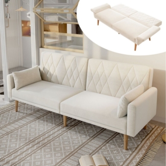 Merax Schlafsofa klappbar Zweisitzer-Sofa mit Schlaffunktion, Doppelsofa aus Samtstoff, 1 Teile, Polstersofa mit verstellbarer Rückenlehne & Armlehnen, inkl. Kissen