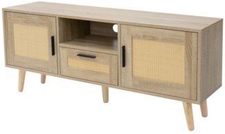 ML-DESIGN Lowboard Fernsehschrank TV-Kommode TV Board für Wohnzimmer Fernseher Möbel, TV-Schrank Rattan-Look bis 55 Zoll MDF / Rattan Eiche