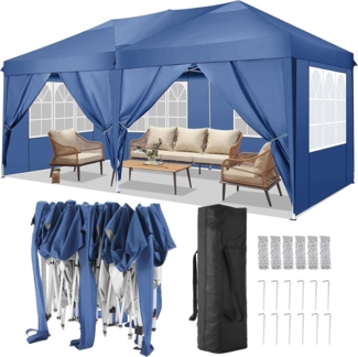 COBIZI Pavillon 3x7 m Faltpavillon Wasserdicht Stabil Winterfest Partyzelt Faltbar Pop Up Pavillon mit 6 Seitenwänden UV-Schutz 50+ Gartenpavillon für Strand Hochzeit Camping, Blau