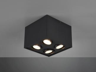 Eckiger LED Deckenstrahler mit vier schwenkbaren Spots, schwarz matt