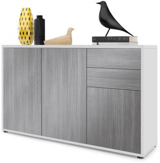 Vladon Sideboard Ben V3, Kommode mit 3 Türen und 2 Schubladen, Weiß matt/Avola-Anthrazit (117 x 74 x 36 cm)