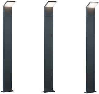 Moderne LED Pfostenleuchte aus ALU 3er SET in anthrazit, IP54, Höhe 100 cm