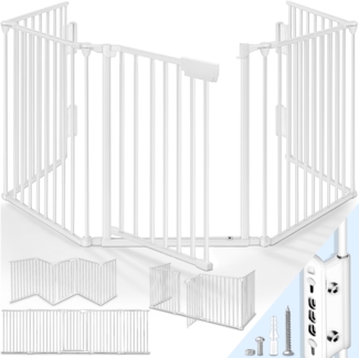 KIDUKU Kaminschutzgitter, Baby Absperrgitter, Ofenschutzgitter. Laufstall, Türschutzgitter, Weiß, 300 cm