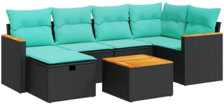 vidaXL 7-tlg. Garten-Sofagarnitur mit Kissen Schwarz Poly Rattan 3325921