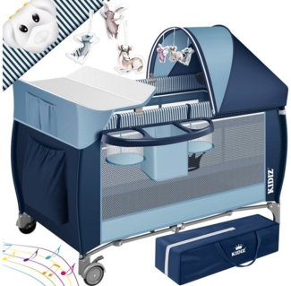 KIDIZ® Babybett 3 in 1 Reisebett Kombi Set Baby Bett mit Wickelauflage Moskitonetz Laufstall Baby ab Geburt bis 15 kg luftige Seitenwände mit Seiteneingang Tragetasche zusammenklappbar Blau