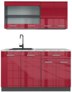 Singleküche R-Line Rot Hochglanz/Anthrazit 140 cm , AP Marmor Vicco