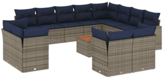 vidaXL 13-tlg. Garten-Sofagarnitur mit Kissen Grau Poly Rattan 3256285