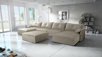 Wohnlandschaft mit Schlaffunktion HUNTER in Stoff Royal Graubeige Inkl. Hocker