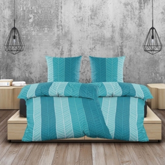 Casa Colori Bettwäsche Seersucker 4 tlg. 135x200 Reißverschluss, Seersucker, 4 teilig, Petrol Türkis gestreift