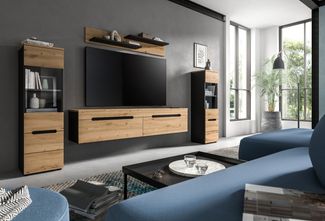 Home affaire Wohnwand REHAT, TOPSELLER!, 4-teilig, wahlweise stehend und hängend montierbar, (3-St, Set bestehend aus: 2x Vitrine, Lowboard und Wandboard), Kombination, Anbauwand, Set, Wohn-Set, Wohnzimmer-Set, Schrankwand