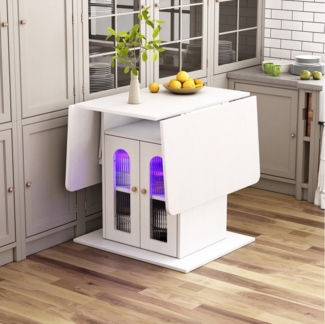 STILVORA Esstisch ausziehbar,Bartisch mit stauraum,Küchentisch mit LED,Sideboard Weiß (Moderner Klappbarer Esstisch mit LED-Beleuchtung, Erweiterbare Tischplatte 140x78 cm & Stauraum, Faltbar für Kleine Küchen & Esszimmer)