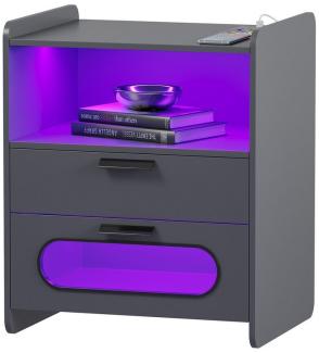 LVifur Nachttisch Smart Nachtschrank mit Bewegungssensor/RGB LED-Licht/2 Schubladen (1-St), 24-Farben-DIMM-Modi, kabelloses Laden, 40T x 50B x 58H cm, grau