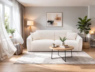 Vente-unique - ASUFA Sofa Stoff Weiß - B 100 cm x H 80 cm x L 228 cm