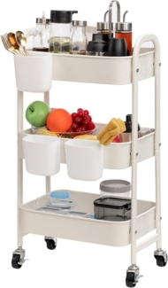 Rollwagen Metall 3 Etagen Küchenwagen Aufbewahrungswagen Weiß 3 Tassen