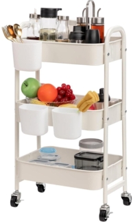 Rollwagen Metall 3 Etagen Küchenwagen Aufbewahrungswagen Weiß 3 Tassen