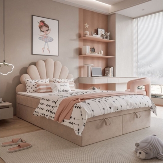Lookway Boxspringbett ASHLEY Polsterbett mit Muschel-Kopfteil und Bettkasten (Boxspringbett mit Topper), gepolstertes Kopfteil