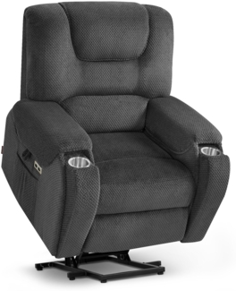 M MCombo Fernsehsessel mit Aufstehhilfe Elektrisch, mit Massage & Heizung, Relaxsessel mit Liegefunktion bis 145°, 7252 (Stoff, Dunkelgrau)