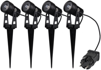 Gartenstrahler Set mit 4 Spots Netzteil, Erdspieß, 3000k, IP44