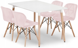 Valora YURO Rechteckiger Tisch 120x80 Weiß + 4 WAKO Rosa Stühle