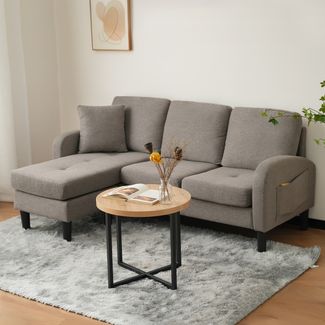 L-förmiges Ecksofa 166x118x77 cm Antique Dark Grey, modular mit Chaiselongue & Baumwoll-Leinen