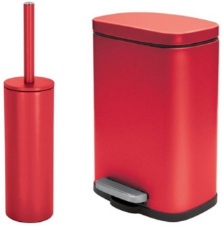 spirella Badezimmer Set, 2-teilige Abfalleimer Kosmetikeimer mit Absenkautomatik und WC Bürste “Akira“ Rot