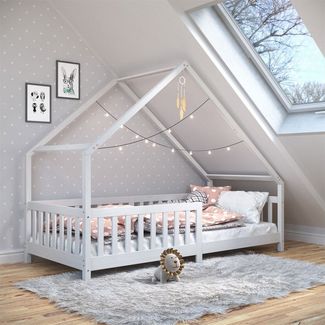 IDIMEX Kinderbett CORA, Kinderbett 90x190 cm mit Rausfallschutz Montessori Bodenbett Weiß