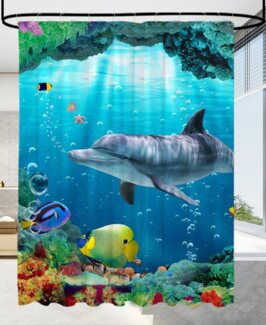 Sanilo Duschvorhang Delphin Korallen 180 x 200 cm, 100% wasserdicht, Anti-Schimmel-Effekt, hochwertige Qualität