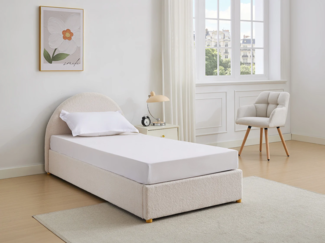 Vente-unique - Bett mit Bettkasten + Matratze - 90 x 190 cm - Bouclé-Stoff - Cremefarben - LIRIMO