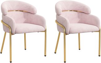 Merax Esszimmerstuhl, 2er set, Wohnzimmerstuhl 2 Sts, Freizeitstuhl, mit vier Metallbeinen, Samt, Rosa