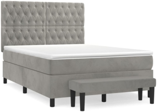 vidaXL Boxspringbett mit Matratze Hellgrau 140x190 cm Samt 3138019