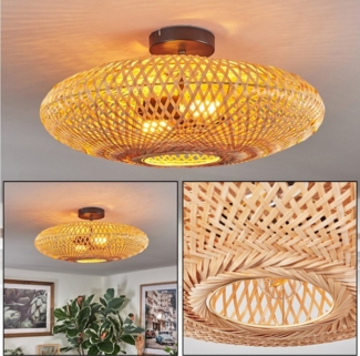 hofstein Deckenleuchte Deckenlampe aus Metall/Bast in Schwarz/Naturfarben, ohne Leuchtmittel, Leuchte im modernen Boho-Design (50 cm) mit tollem Lichteffekt, E27
