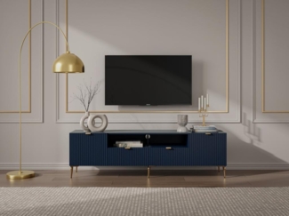 Vente-unique - TV-Möbel mit 2 Türen, 2 Schubladen & 2 Ablagefächern - MDF & Stahl - Blau & Goldfarben - YESINIA