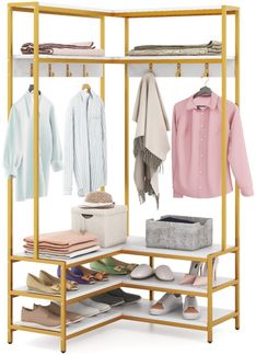 Eck-Garderobenständer mit Sitzbank L-förmiger Kleiderständer mit offenen Ablagen 90 x 90 x 178 cm Weiß