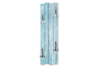 Kreative Feder Wandgarderobe Wand-Garderobe „Altes Holz Hellblau“ aus Holz, Shabby-Chic, ca. 100x30 cm, mit 4 Haken, außergewöhnlich, modern
