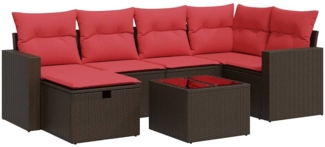 vidaXL 7-tlg. Garten-Sofagarnitur mit Kissen Braun Poly Rattan 3325400