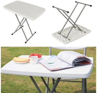 JEOBEST Klapptisch Bistrotisch Outdoor Tisch Campingtisch Gartentisch Esstisch 75x50 cm, Verstellbare Höhe Klapptische, Wetterfest Metall Weiß