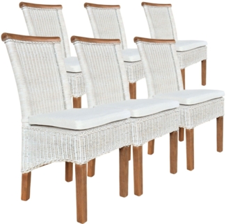 Esszimmer-Stühle Set Rattanstühle Perth 6 Stück Esstisch Stühle weiß Korbstühle nachhaltig mit Sitzkissen