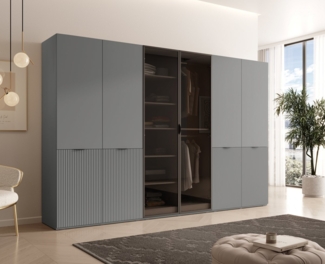 MOEBLO Drehtürenschrank MINEWRA ANTISOL 300 (Moderner Drehtürenschrank mit getönter Glasfront – viel Stauraum, verstellbare Einlegeböden & Kleiderstangen – robuster 6-türiger Kleiderschrank für Schlafzimmer und Garderobe) (BxHxT): 303x200x49 cm