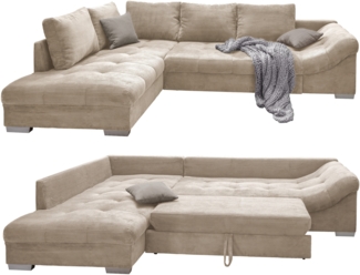 ECKSOFA mit Schlaffunktion, Wellenunterfederung, Ottomane links B298/T202/H84 cm, Liegefl. 154x227 cm, Cord Beige