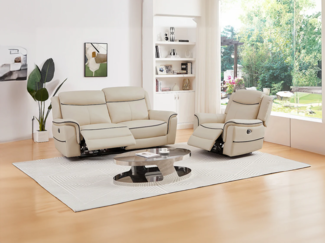 Vente-unique - Relaxsofa 3-Sitzer & Relaxsessel elektrisch - Leder - Beige - ADELIO