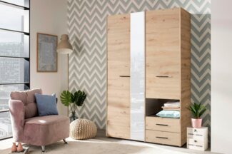 INOSIGN Kleiderschrank Leon, FSC® -zertifiziertem Holzwerkstoff mit Spiegel, Innenausstattung und 2 Schubladen, 127,5x55x205,5cm