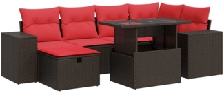 vidaXL 7-tlg. Garten-Sofagarnitur mit Kissen Schwarz Poly Rattan 3327944