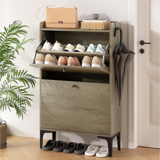 Dripex Schuhschrank mit 2 klappbaren Schubladen und Metallfüßen, verstellbare Fächer