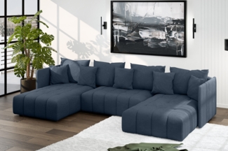 AX LIVING Sofa U Form mit Schlaffunktion Veliro U Blau, 345 cm breit