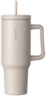 Vinsun Thermobecher Edelstahl Tumbler 1200ml 40oz - Isolierbecher mit Strohhalm und Henkel, 5-tlg, Edelstahl, Doppelwandig isoliert, BPA frei, bruchfest, Kalt- und Heißgetränke